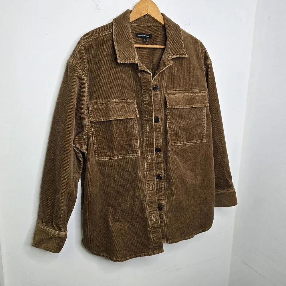 Banana Republic Shirt Size L Mens Brown Wide Wale Corduroy Button Down Shacket